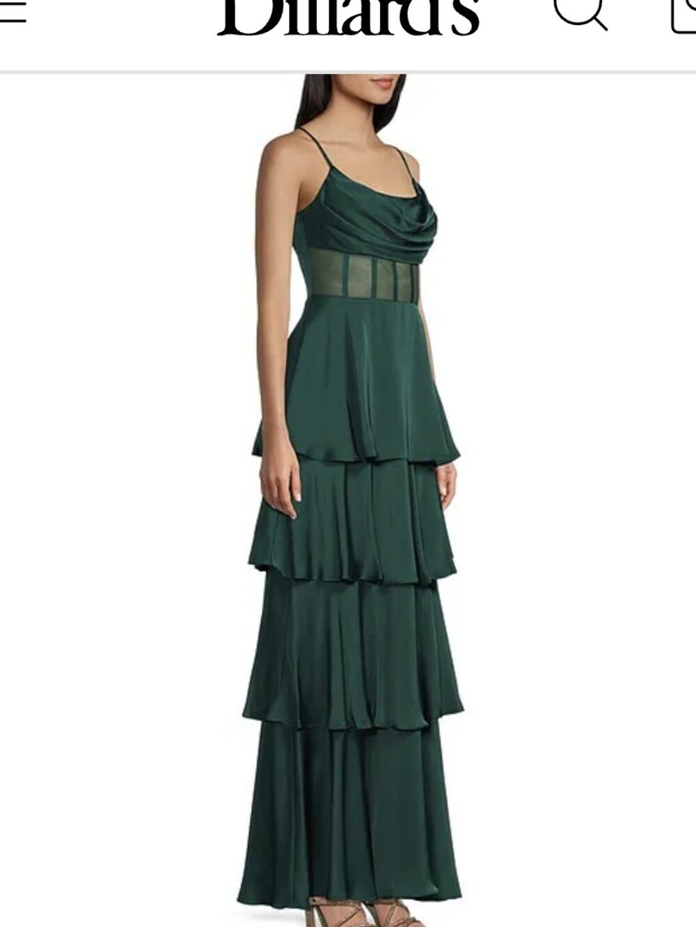 Next Up Emerald Green Tiered Ankle Length Dress w Sheer Waist Sz 15W Semi Formal - Picture 3 of 9